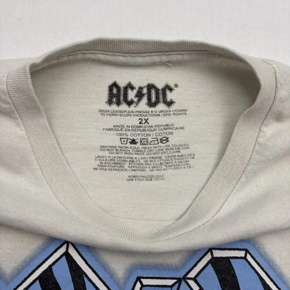 AC/DC Vintage Style Neon Zebra Stripe Logo Graphic T-Shirt Size 2XL Off-white - Picture 5 of 6